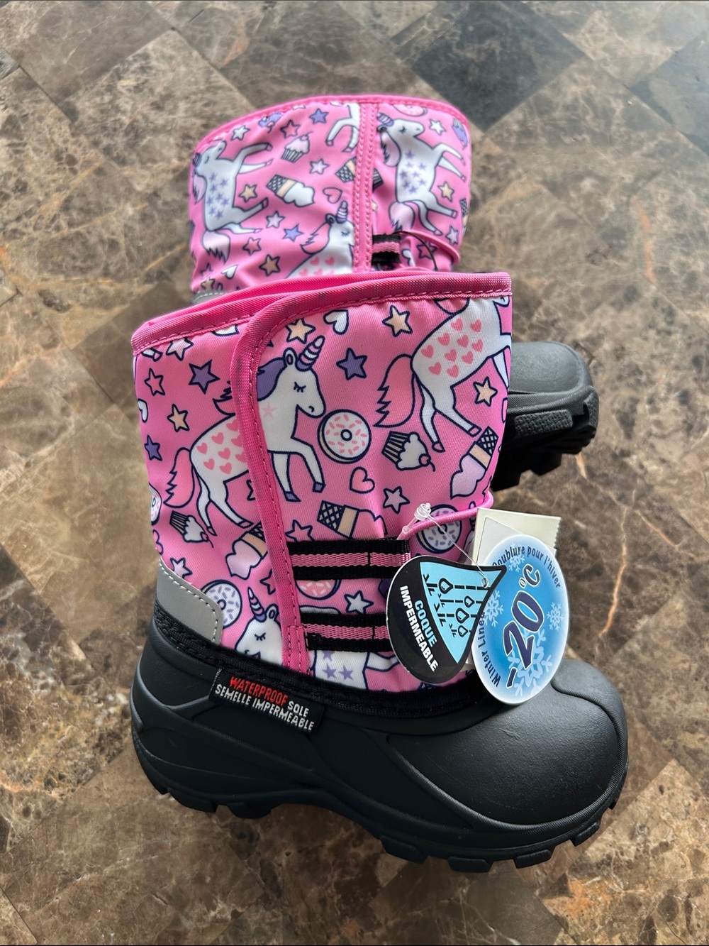 NWT 🆕 Girls Waterproof Pink Unicorn Snow Boots size 7